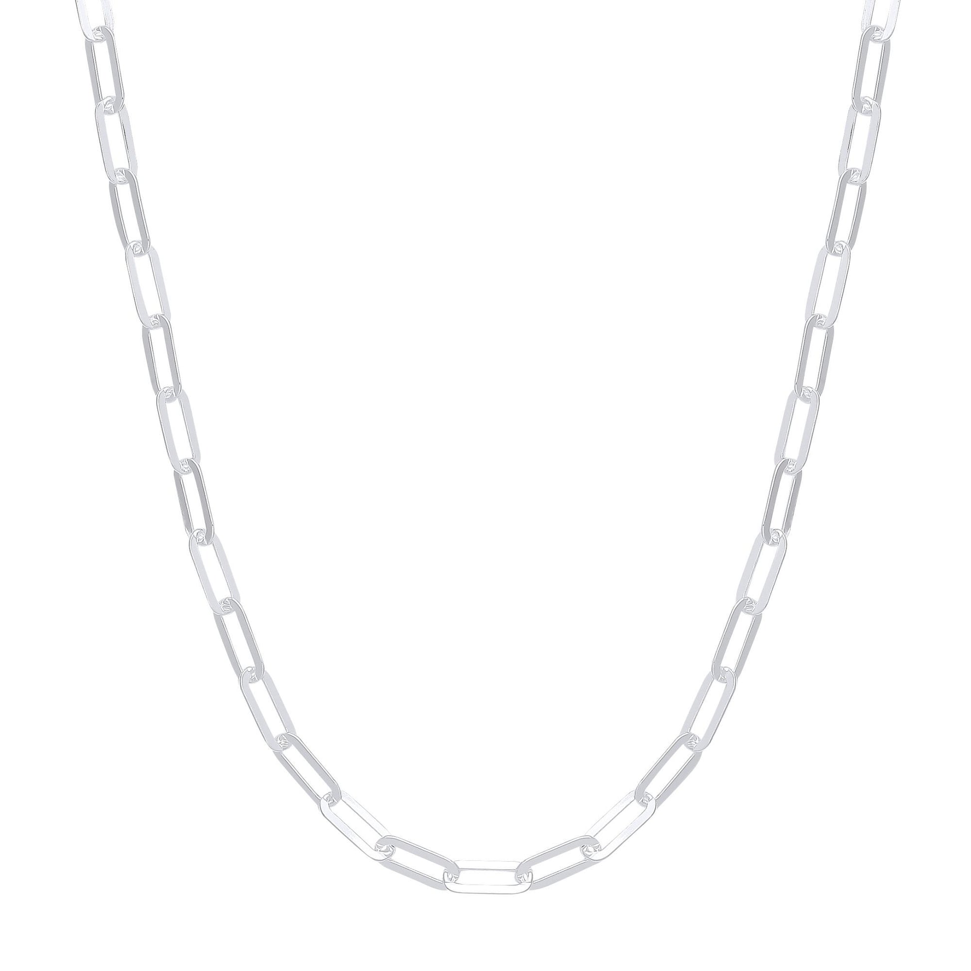 925 Silver  Flat Paperclip Pill Shape Chain Necklace 5mm 17 inch - GVK354