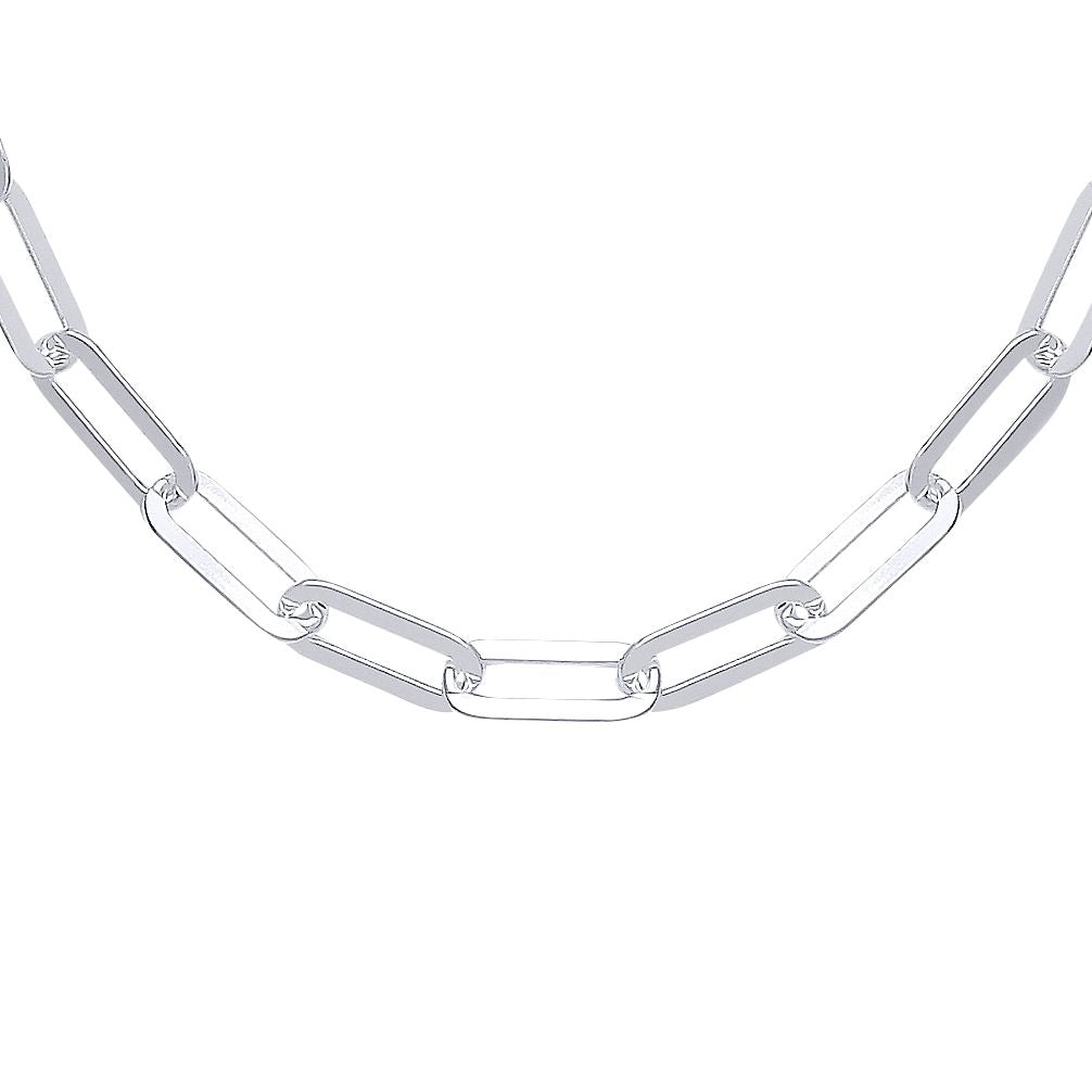 925 Silver  Flat Paperclip Pill Shape Chain Necklace 5mm 17 inch - GVK354