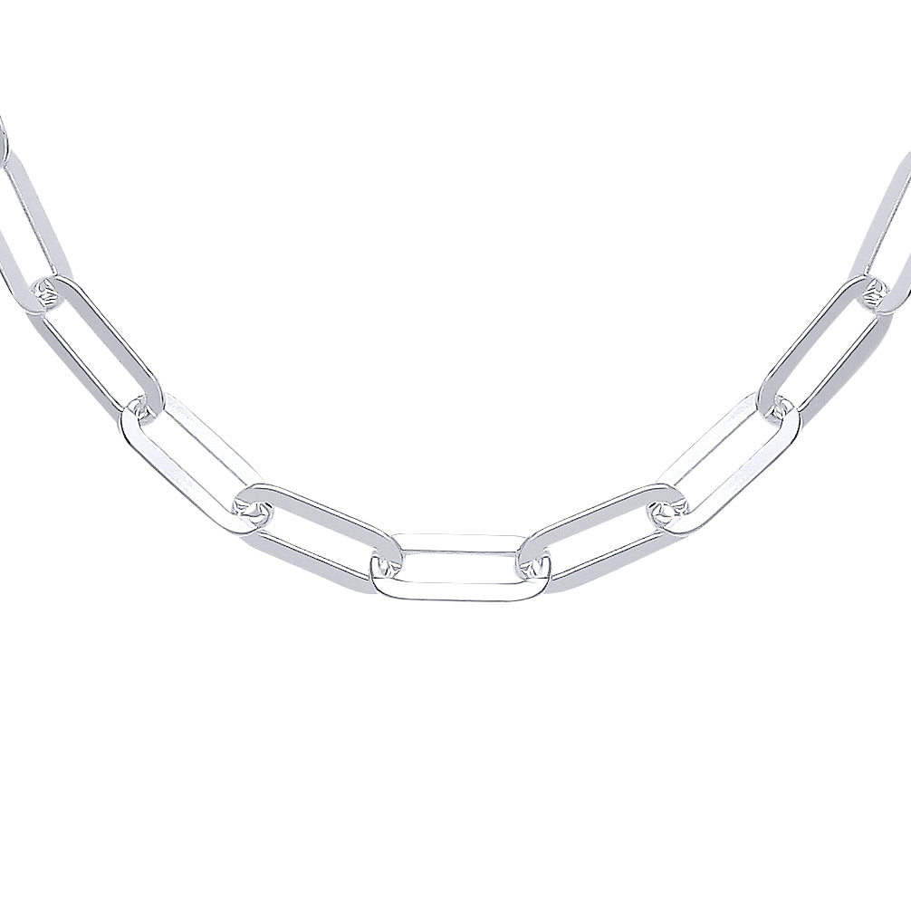 925 Silver  Flat Paperclip Pill Shape Chain Necklace 5mm 17 inch - GVK354