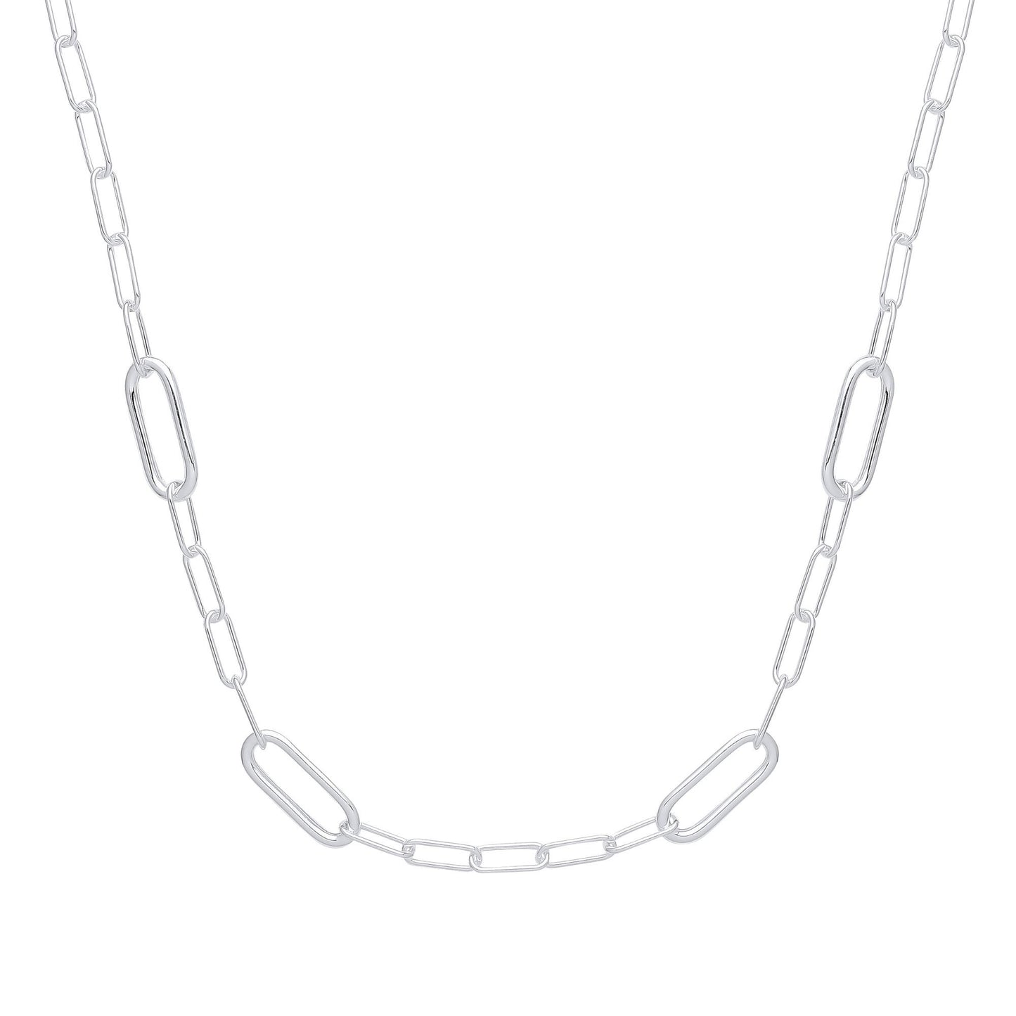 925 Silver  Lil n Large Oval Paperclip Chain Necklace 11mm 17 inch - GVK355