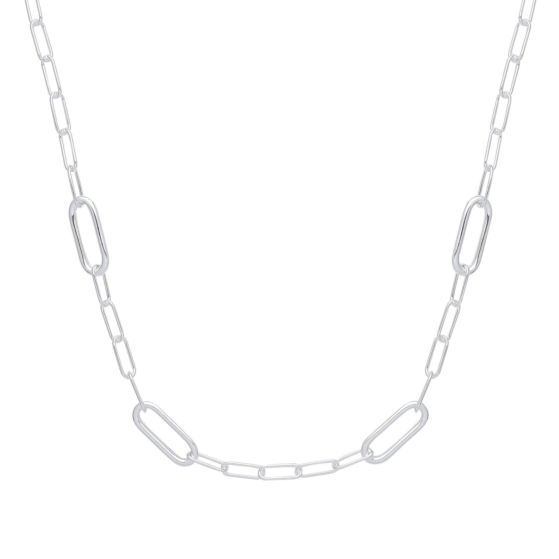 925 Silver  Lil n Large Oval Paperclip Chain Necklace 11mm 17 inch - GVK355