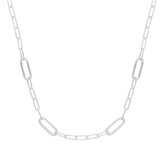 925 Silver  Lil n Large Oval Paperclip Chain Necklace 11mm 17 inch - GVK355