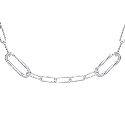 Silver  Lil n Large Oval Paperclip Chain Necklace - GVK355