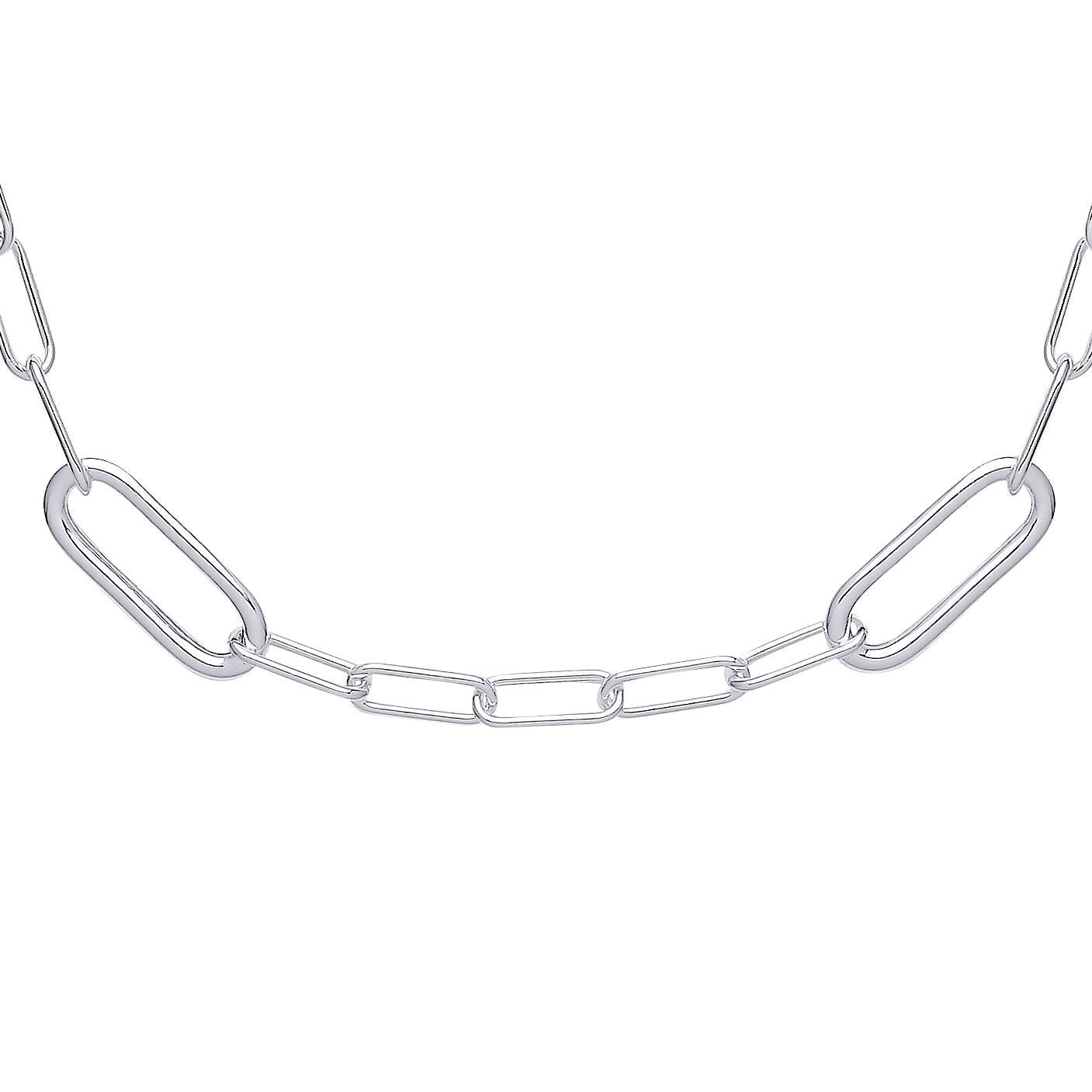 925 Silver  Lil n Large Oval Paperclip Chain Necklace 11mm 17 inch - GVK355
