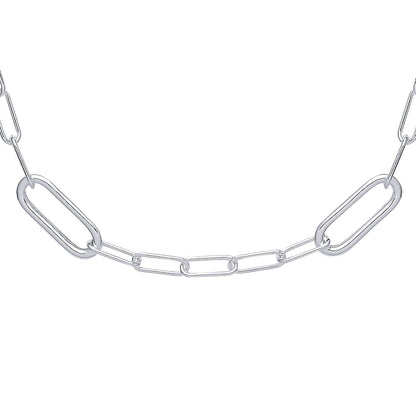 925 Silver  Lil n Large Oval Paperclip Chain Necklace 11mm 17 inch - GVK355