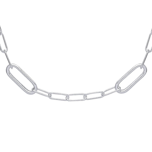 925 Silver  Lil n Large Oval Paperclip Chain Necklace 11mm 17 inch - GVK355