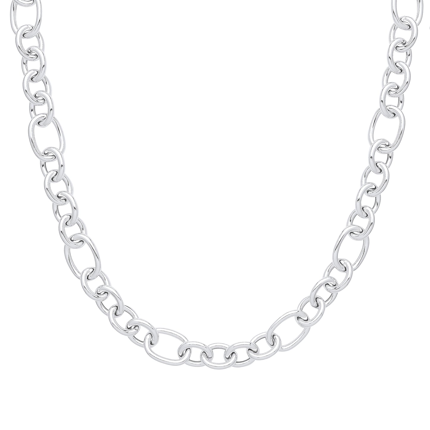 Silver  Hollow Mixed Round Oval Belcher Chain Necklace - GVK356