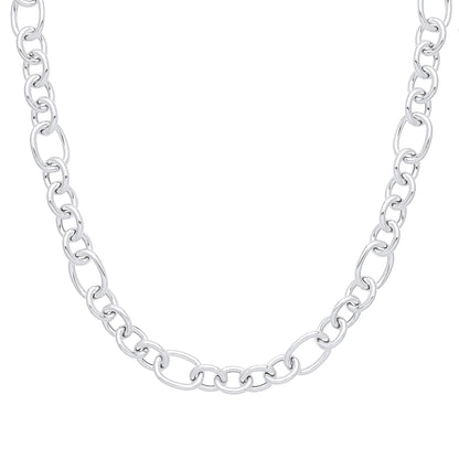 Silver  Hollow Mixed Round Oval Belcher Chain Necklace - GVK356
