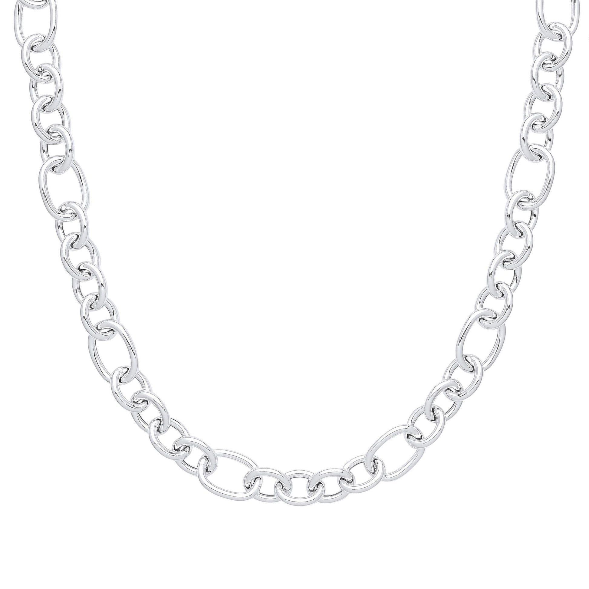 Silver  Hollow Round Oval Belcher Chain Necklace 16mm 20" 50cm - GVK356
