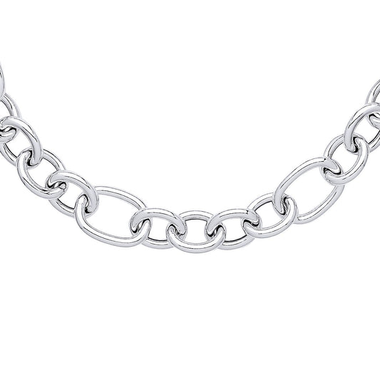 Silver  Hollow Round Oval Belcher Chain Necklace 16mm 20" 50cm - GVK356