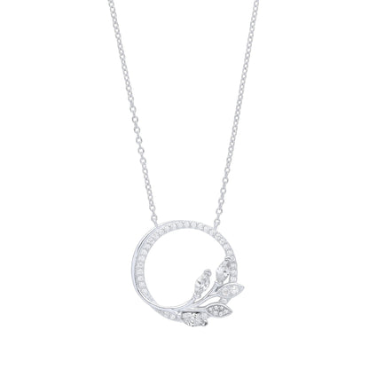 Silver  Marquise CZ Olive Leaf Branch Circle of Life Necklace 18" - GVK357