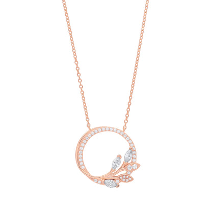 Silver  Marquise CZ Olive Leaf Branch Circle of Life Necklace 18" - GVK357R