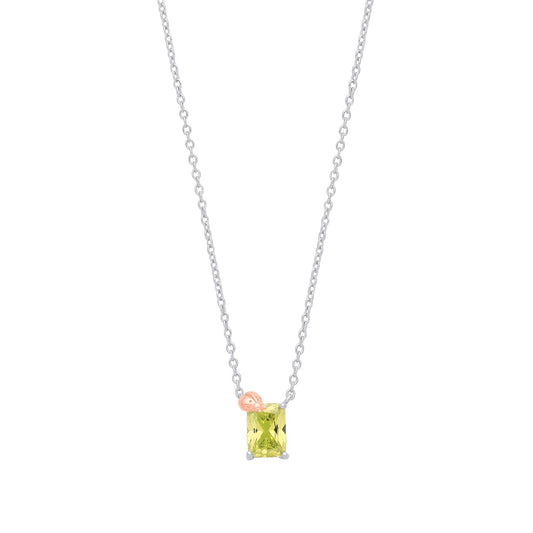 Rose Silver  Green Radiant CZ Ladybird Toi et Moi Necklace 18" - GVK358