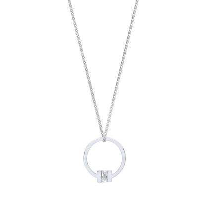 Silver  Circular Square T Bar Lavalier Necklace - GVK360