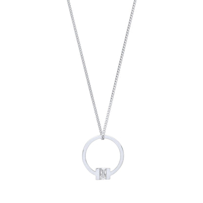 Silver  Radiant CZ Circular Square T Bar Lavalier Necklace 17 + 1" - GVK360