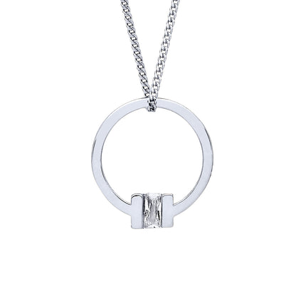 Silver  Circular Square T Bar Lavalier Necklace - GVK360