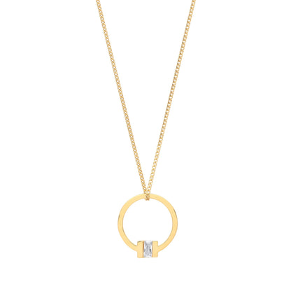 Gilded Silver  Radiant CZ Circular Square T Bar Necklace 18" - GVK360G