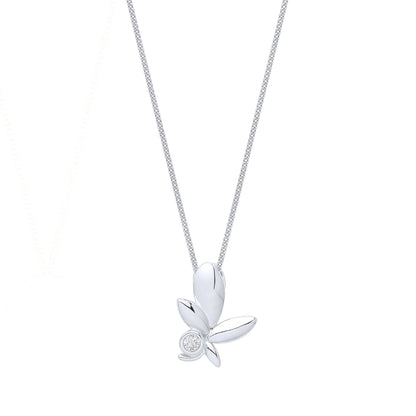 925 Silver  CZ Olive Leaf Solitaire Lavalier Necklace 18 + 1 inch - GVK361