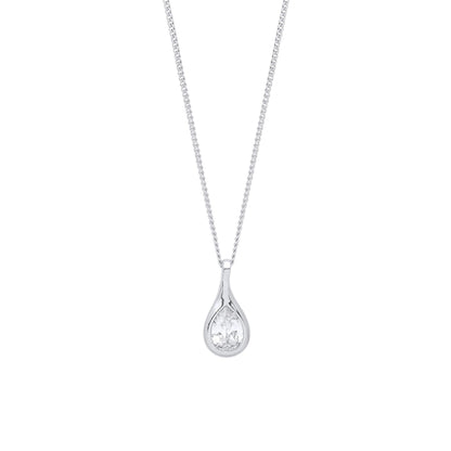 Silver  Pear CZ Blob Tear Drop Solitaire Lavalier Necklace 18 + 1" - GVK362