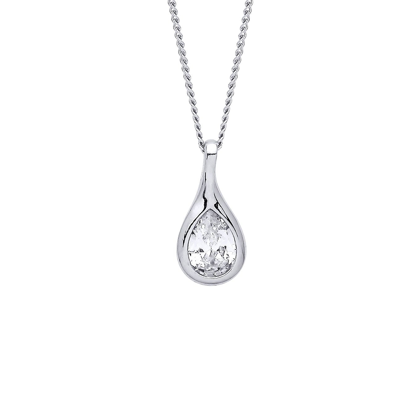 Silver  Pear CZ Blob Tear Drop Solitaire Lavalier Necklace 18 + 1" - GVK362