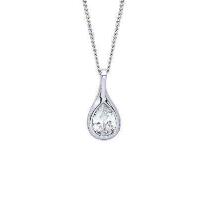 Silver  Pear CZ Blob Tear Drop Solitaire Lavalier Necklace 18 + 1" - GVK362