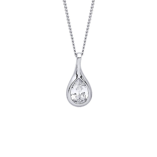 Silver  Pear CZ Blob Tear Drop Solitaire Lavalier Necklace 18 + 1" - GVK362