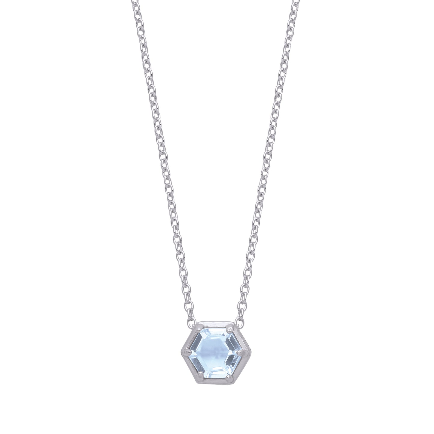 Silver  Hexagon Bezel Solitaire Lavalier Necklace - GVK363BT