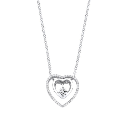 Silver  Inside Out Double Love Heart Solitaire Lavalier Necklace - GVK364