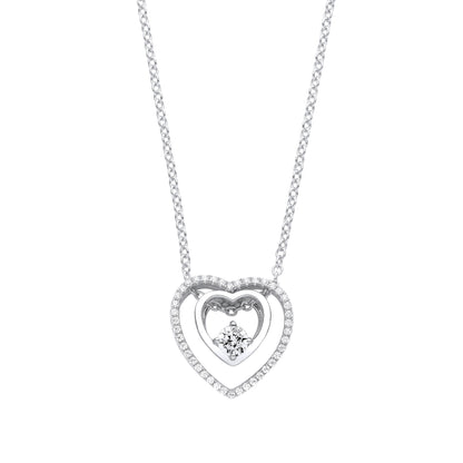 Silver  CZ Inside Out Double Heart Solitaire Lavalier Necklace 20" - GVK364