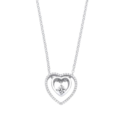 Silver  CZ Inside Out Double Heart Solitaire Lavalier Necklace 20" - GVK364