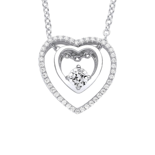 Silver CZ Inside Out Double Heart Solitaire Lavalier Necklace 20" - GVK364