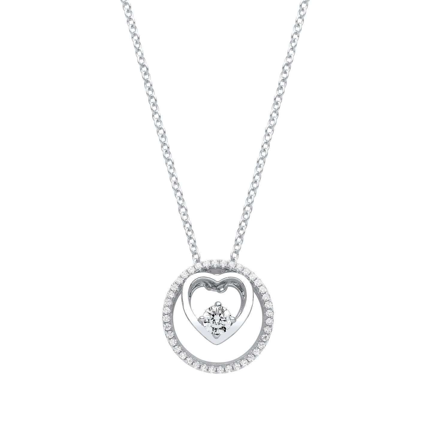 Silver  Love Heart Circle of Life Solitaire Lavalier Necklace - GVK365