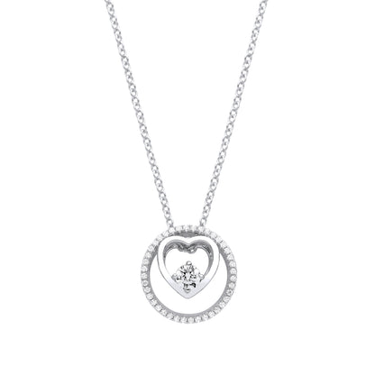 Silver  Love Heart Circle of Life Solitaire Lavalier Necklace - GVK365