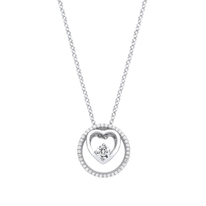 Silver  CZ Heart Circle of Life Solitaire Lavalier Necklace 20" - GVK365