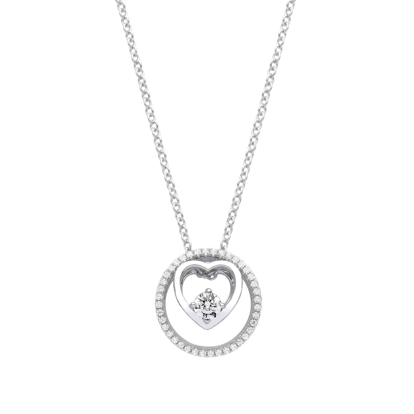 Silver  CZ Heart Circle of Life Solitaire Lavalier Necklace 20" - GVK365