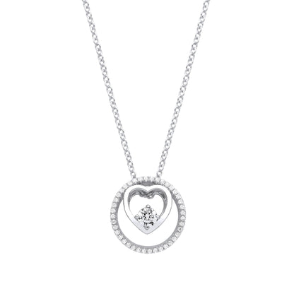 Silver  CZ Heart Circle of Life Solitaire Lavalier Necklace 20" - GVK365
