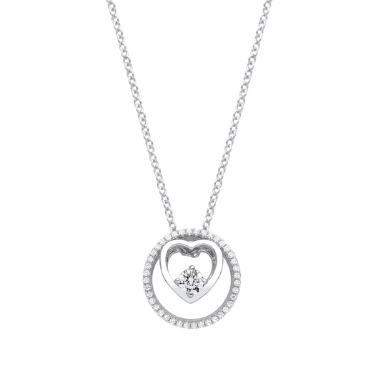Silver  CZ Heart Circle of Life Solitaire Lavalier Necklace 20" - GVK365