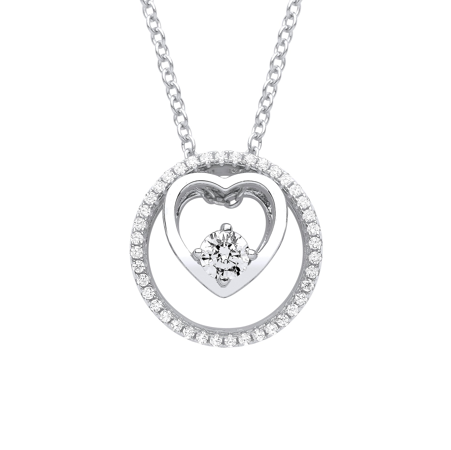 Silver  Love Heart Circle of Life Solitaire Lavalier Necklace - GVK365