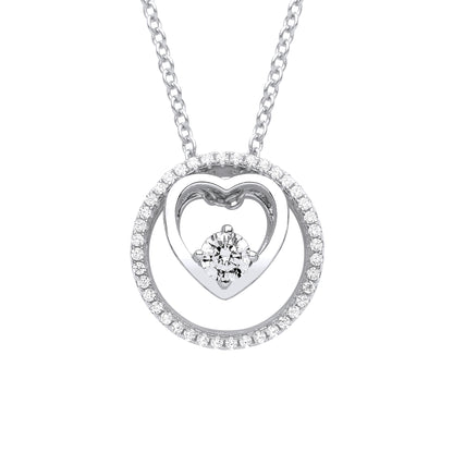 Silver  CZ Heart Circle of Life Solitaire Lavalier Necklace 20" - GVK365