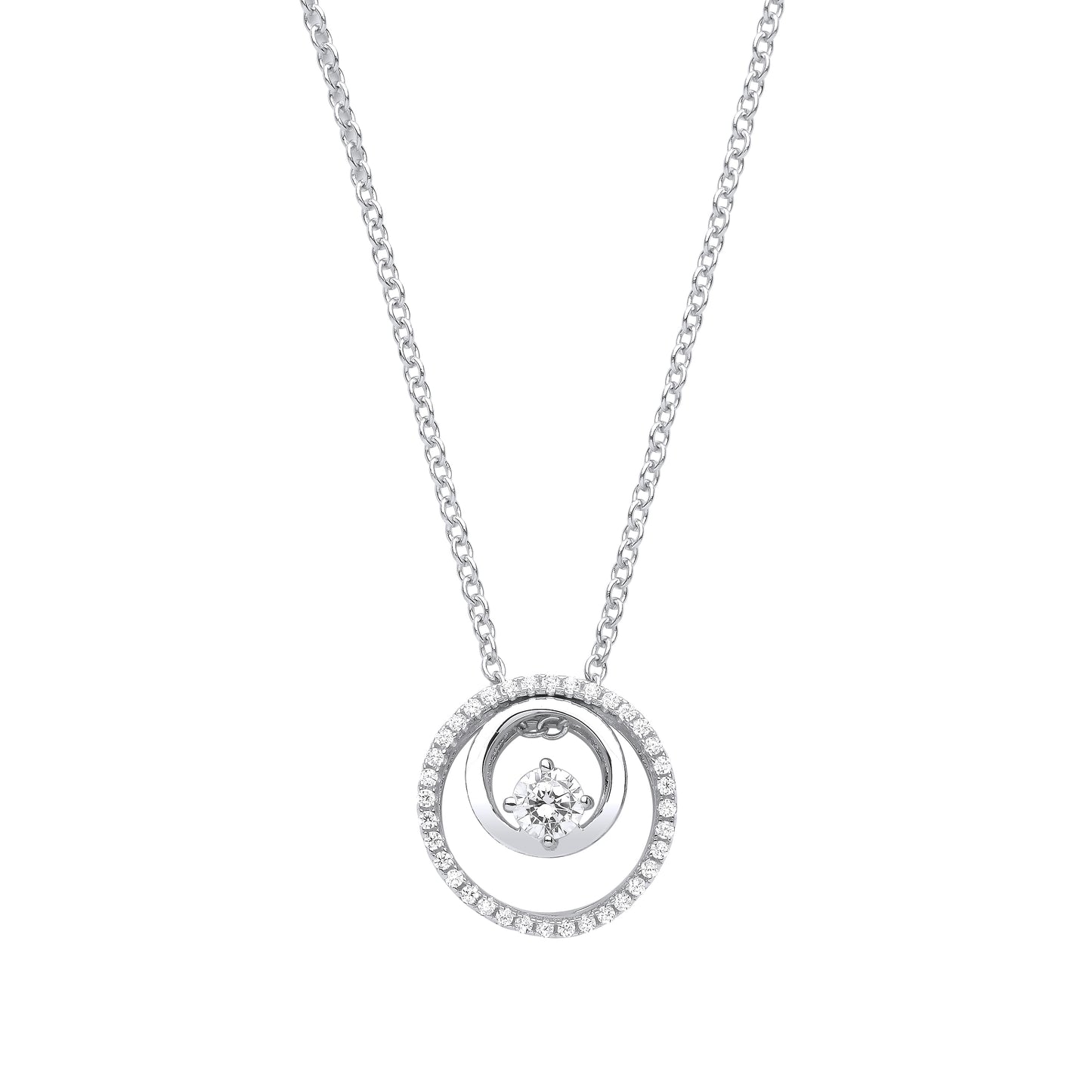 Silver  Double Circle of Life Solitaire Lavalier Necklace - GVK366