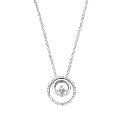 Silver  Double Circle of Life Solitaire Lavalier Necklace - GVK366