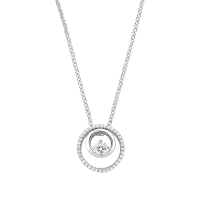 Silver  CZ Double Circle of Life Solitaire Lavalier Necklace 20" - GVK366