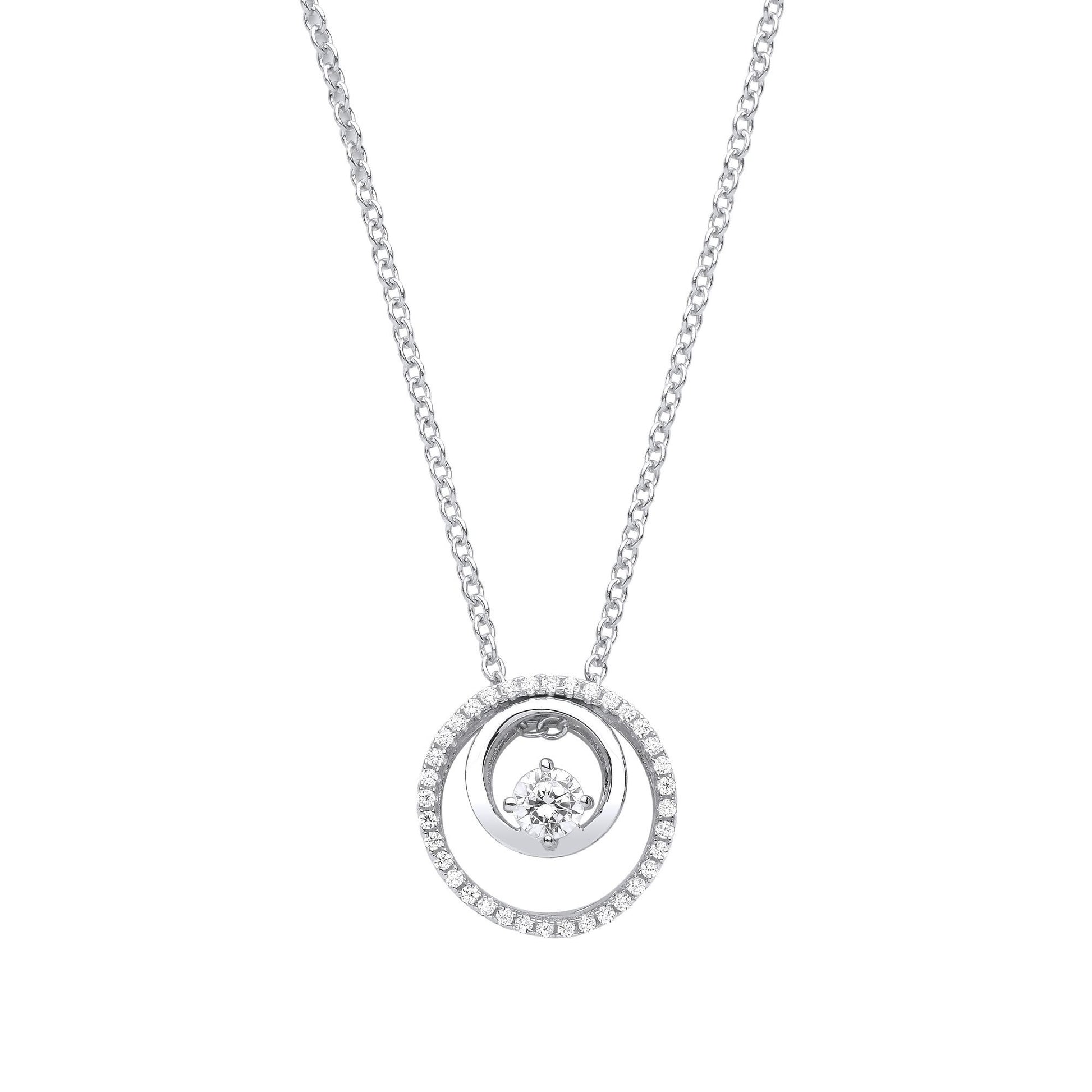 Silver  CZ Double Circle of Life Solitaire Lavalier Necklace 20" - GVK366