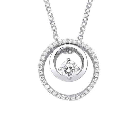 Silver  CZ Double Circle of Life Solitaire Lavalier Necklace 20" - GVK366