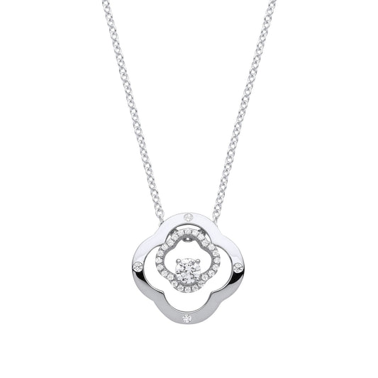 Silver  CZ Double 4 Leaf CloverSolitaire Lavalier Necklace 18 + 2" - GVK368