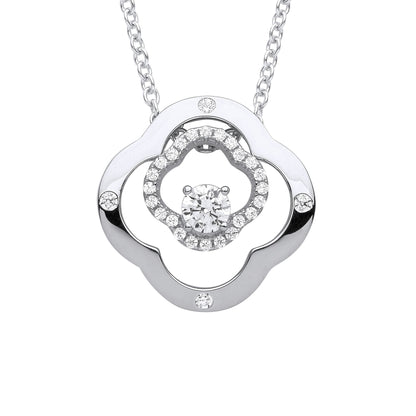 Silver  CZ Double 4 Leaf CloverSolitaire Lavalier Necklace 18 + 2" - GVK368