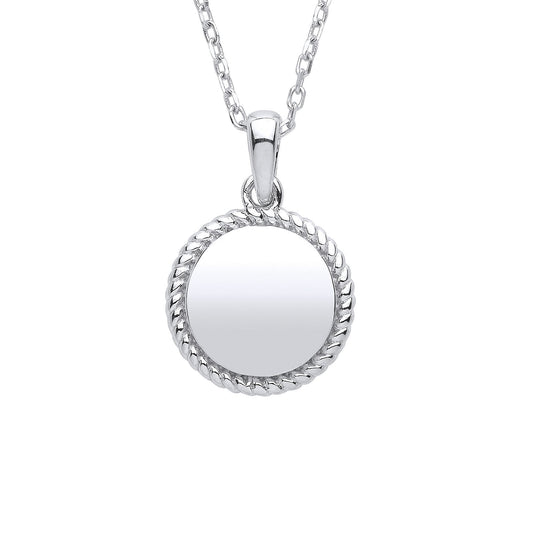 Silver Round Disc Twisted Rope Frame Mirror Pendant Necklace 20" - GVK370