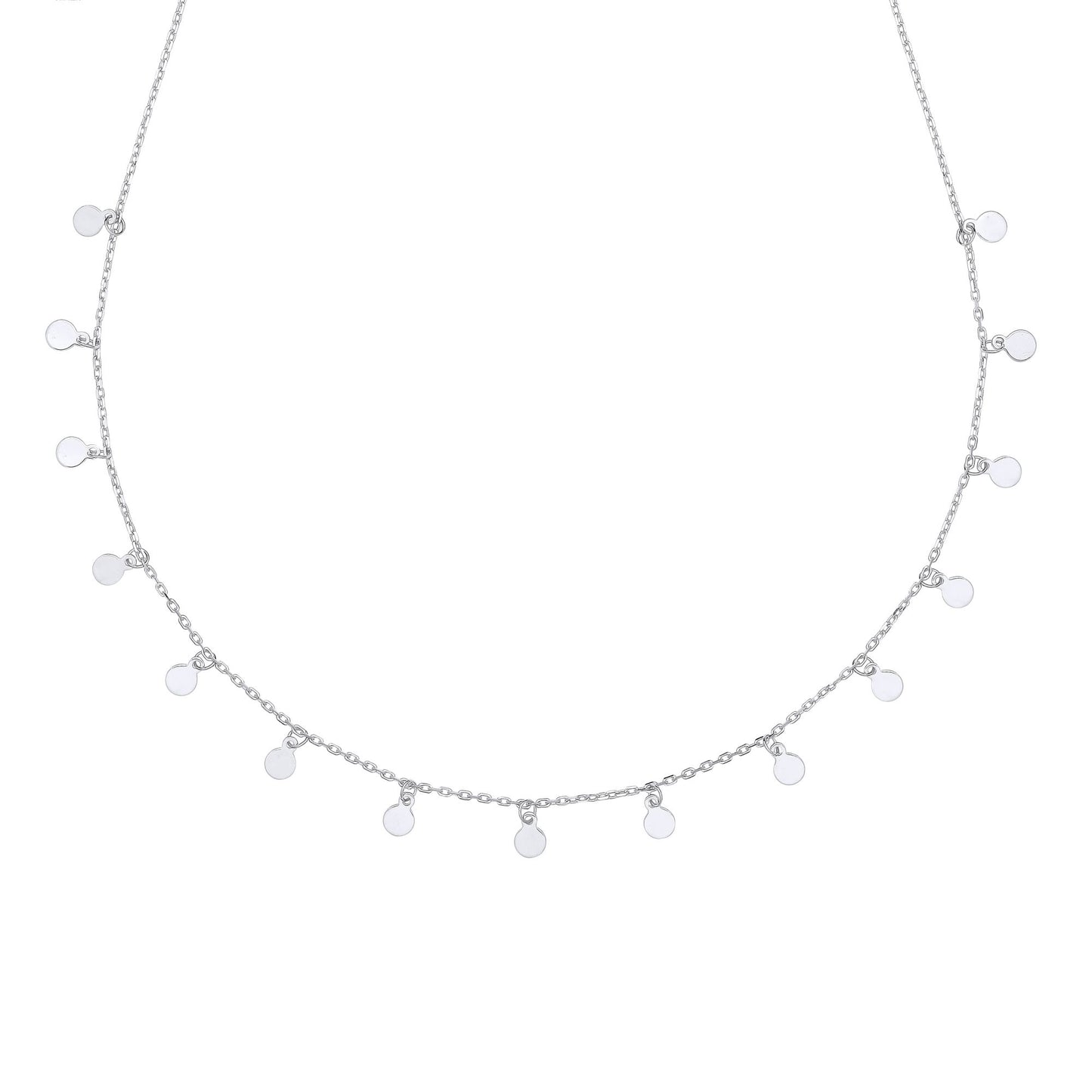 Sterling Silver  Floating Round Discs Charm Necklace 15 + 2 inch - GVK371