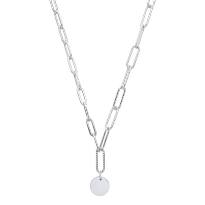 Silver  Hammered Paperclip Round Disc Lavalier Necklace - GVK372