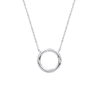 Silver  CZ Twisting Meander Circle Lavalier Necklace 18 + 2 inch - GVK374